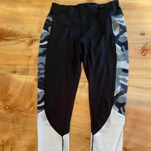 Danskin white, gray, black side camo w/ white shin